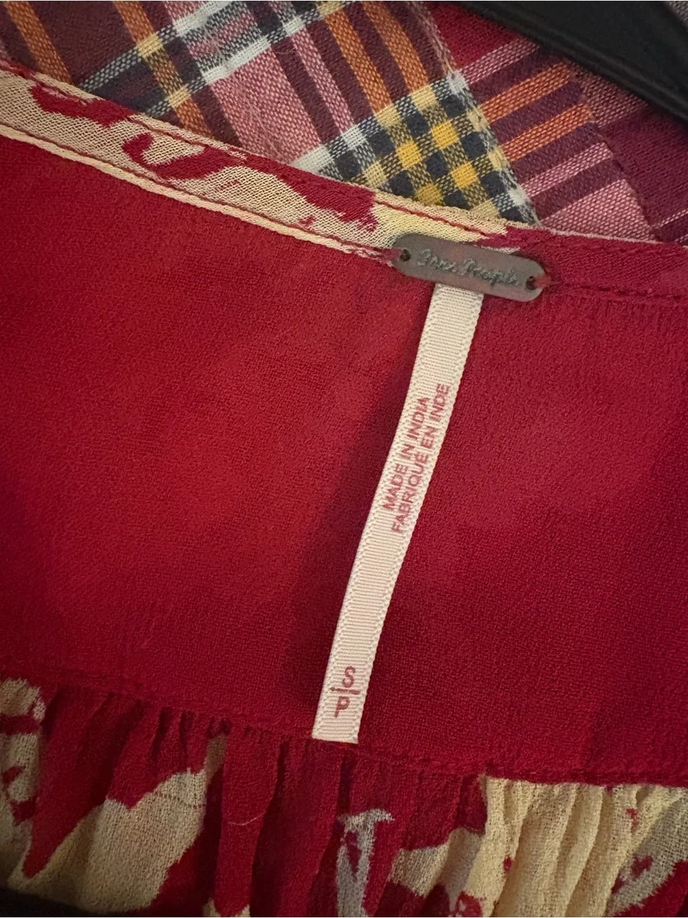 Free People 100% Rayon Red Floral Ruched Button-Front Crop Top